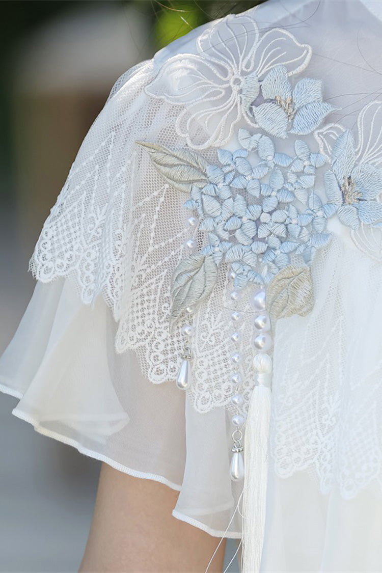 Sweet Lolita Dress - Hydrangea Message, White, Ruffled, Printed, Chinese-Inspired Style - additional product view 14