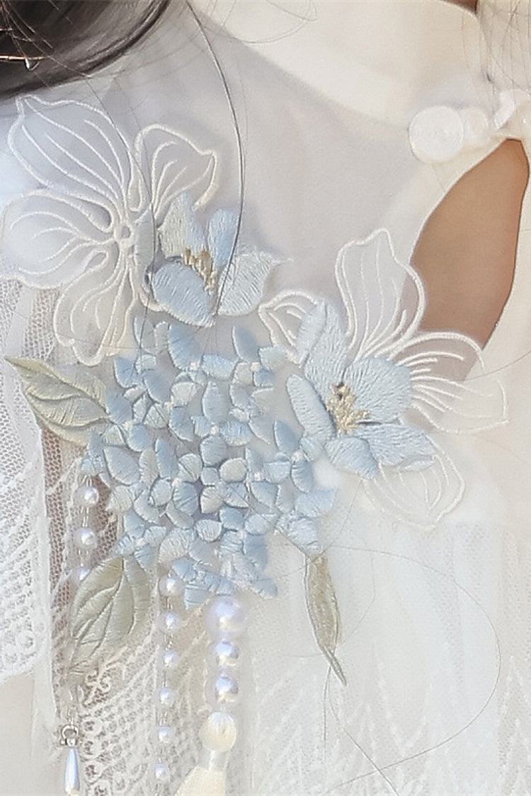 Sweet Lolita Dress - Hydrangea Message, White, Ruffled, Printed, Chinese-Inspired Style - additional product view 15