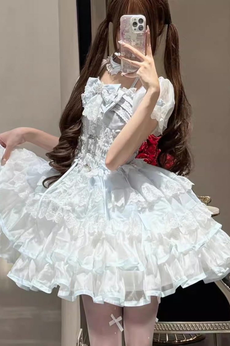 Sweet Lolita Dress - Ice Dance, 2 Colors, Bow Detail, Lace Trim, Layered - additional product view 2