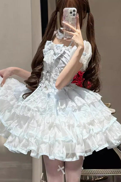 Sweet Lolita Dress - Ice Dance, 2 Colors, Bow Detail, Lace Trim, Layered - additional product view 2