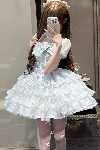 Sweet Lolita Dress - Ice Dance, 2 Colors, Bow Detail, Lace Trim, Layered - additional product view 3