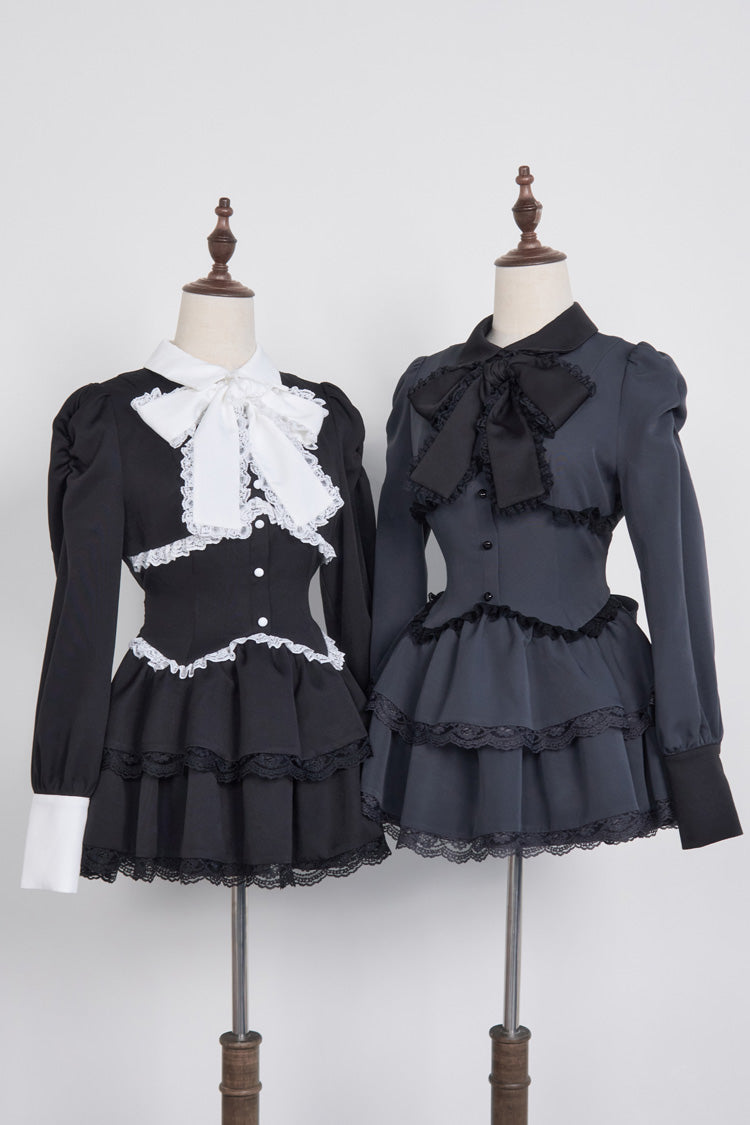 Sweet Lolita Dress - Japanese, 2 Colors, Layered, Long Sleeves, Bow Detail - additional product view 3