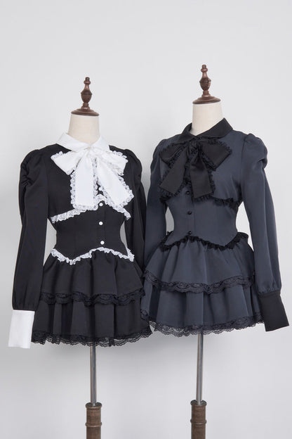 Sweet Lolita Dress - Japanese, 2 Colors, Layered, Long Sleeves, Bow Detail - additional product view 3