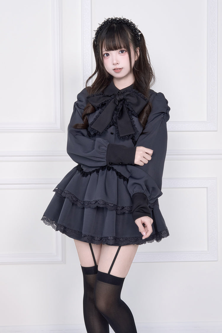 Sweet Lolita Dress - Japanese, 2 Colors, Layered, Long Sleeves, Bow Detail - additional product view 5