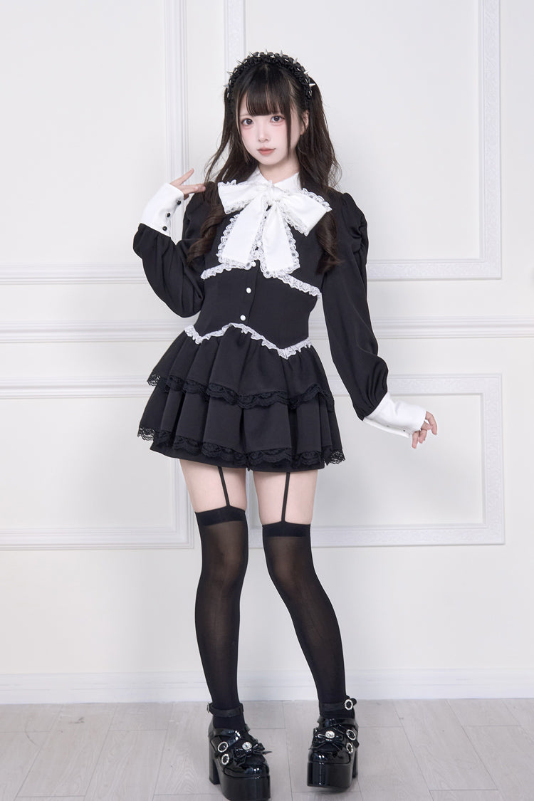 Sweet Lolita Dress - Japanese, 2 Colors, Layered, Long Sleeves, Bow Detail - additional product view 6