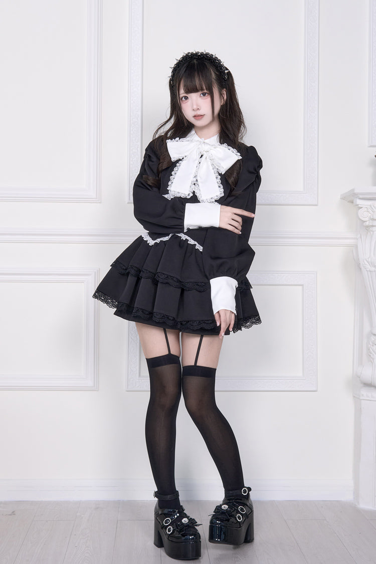 Sweet Lolita Dress - Japanese, 2 Colors, Layered, Long Sleeves, Bow Detail - additional product view 8