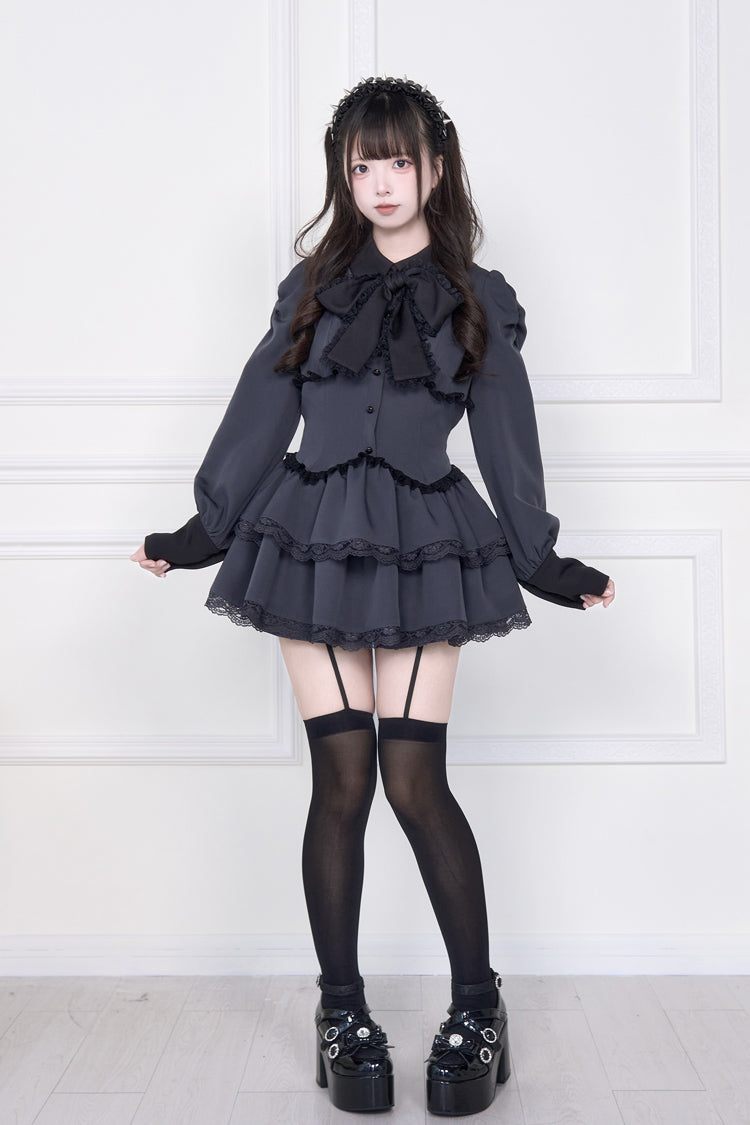 Sweet Lolita Dress - Japanese, 2 Colors, Layered, Long Sleeves, Bow Detail - additional product view 10