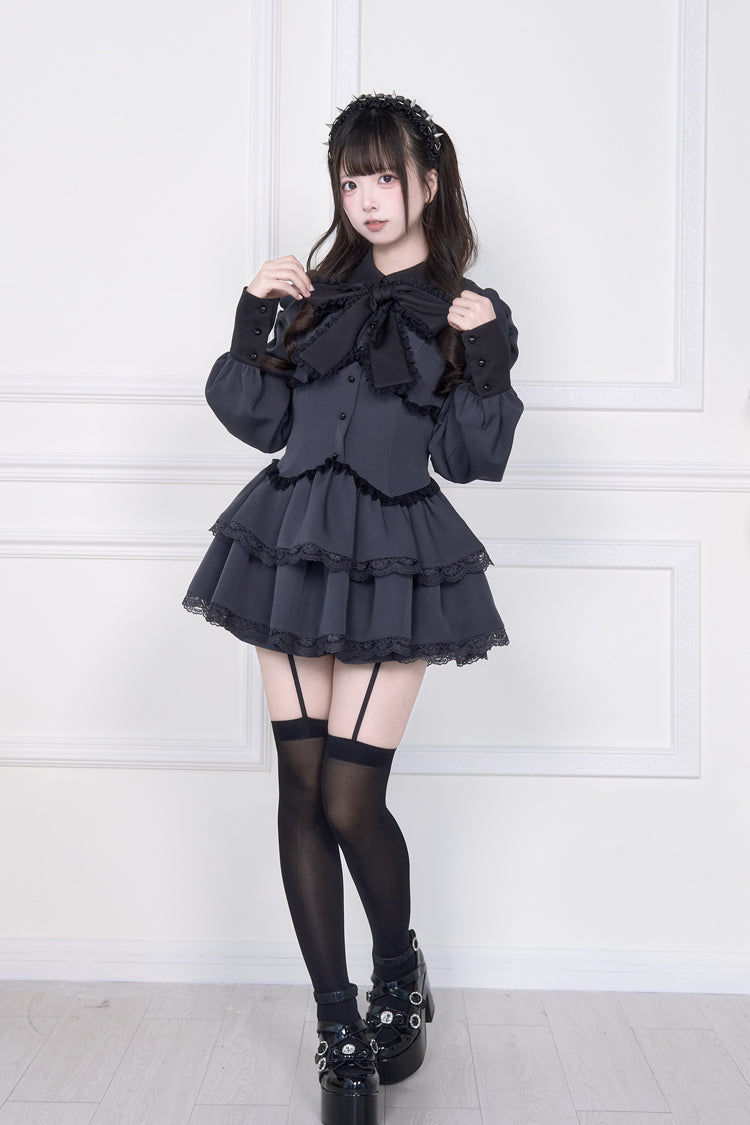 Sweet Lolita Dress - Japanese, 2 Colors, Layered, Long Sleeves, Bow Detail - additional product view 11