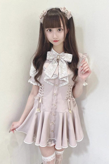 Sweet Lolita Dress - Japanese Diamond Buckle Heart, Pink, Buckle Detail, Lace Trim - additional product view 4
