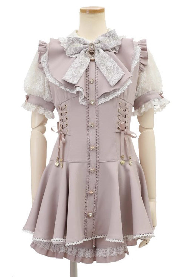 Sweet Lolita Dress - Japanese Diamond Buckle Heart, Pink, Buckle Detail, Lace Trim - main product image