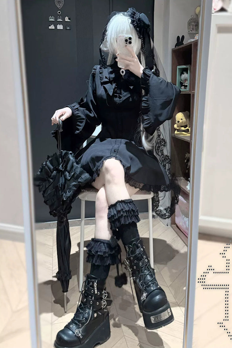 Sweet Lolita Dress - Jirai Kei Stand Collar, 4 Colors, Stand Collar, Long Sleeves - XS Black / S Black / M Black option