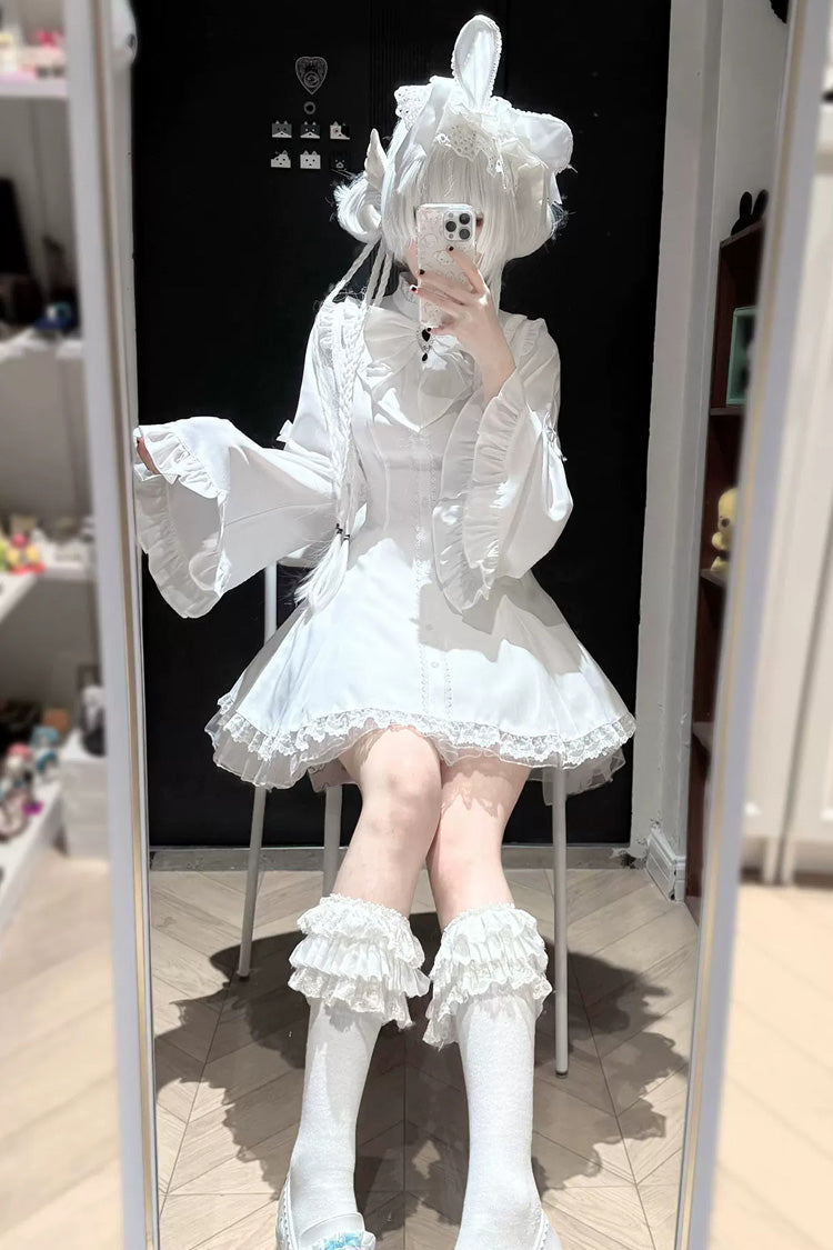 Sweet Lolita Dress - Jirai Kei Stand Collar, 4 Colors, Stand Collar, Long Sleeves - XS White / S White / M White option