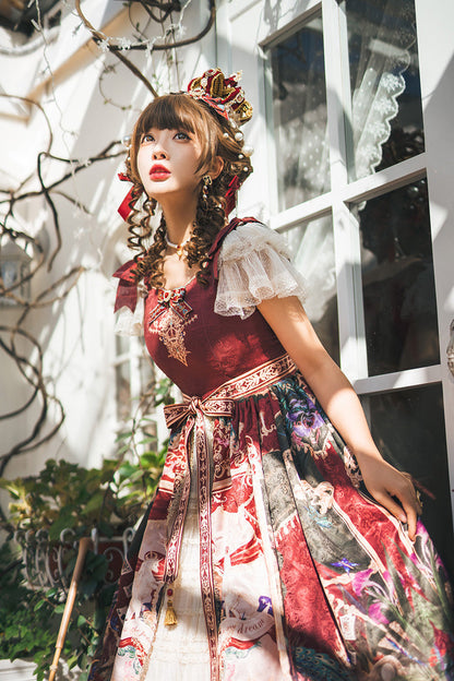 Sweet Lolita Dress - Kaleidoscope Of Dreams, Red, Embroidered, Layered, Classic Style - additional product view 2
