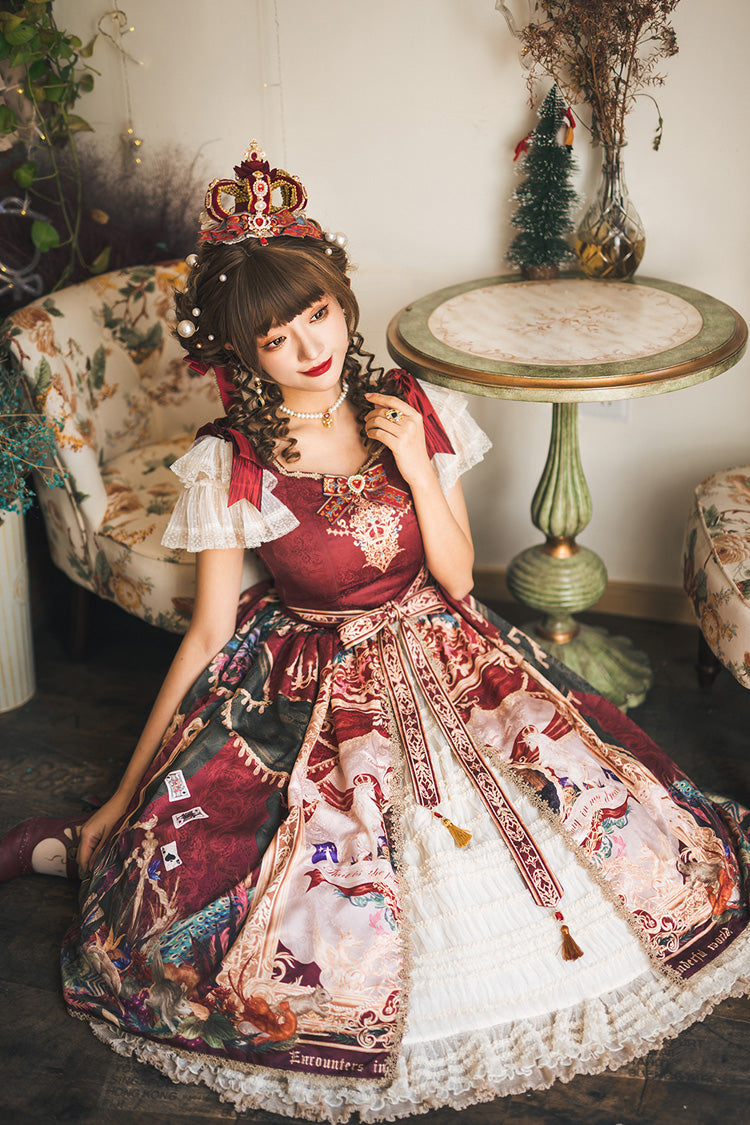 Sweet Lolita Dress - Kaleidoscope Of Dreams, Red, Embroidered, Layered, Classic Style - additional product view 4