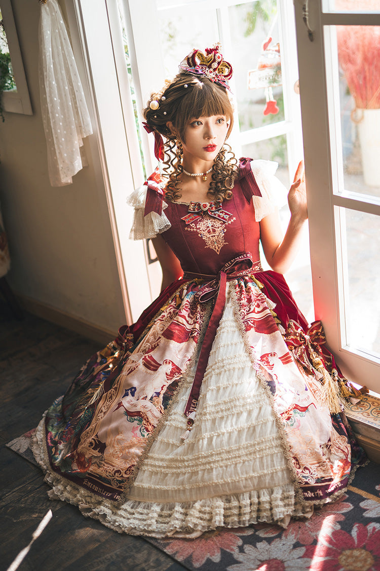 Sweet Lolita Dress - Kaleidoscope Of Dreams, Red, Embroidered, Layered, Classic Style - additional product view 5