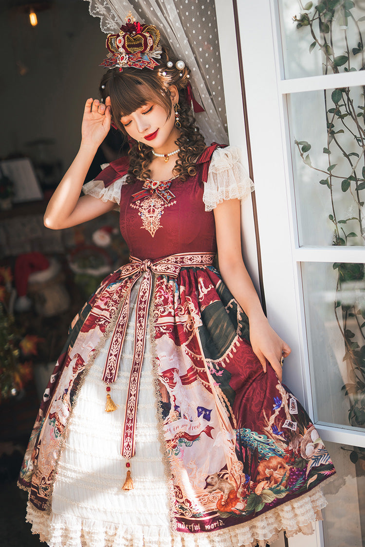 Sweet Lolita Dress - Kaleidoscope Of Dreams, Red, Embroidered, Layered, Classic Style - additional product view 6