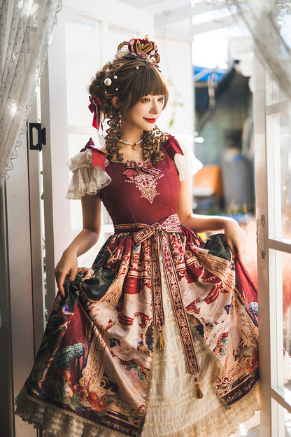 Sweet Lolita Dress - Kaleidoscope Of Dreams, Red, Embroidered, Layered, Classic Style - additional product view 7