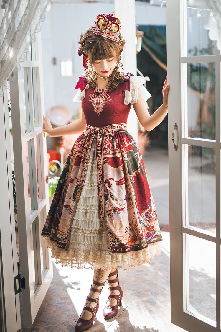 Sweet Lolita Dress - Kaleidoscope Of Dreams, Red, Embroidered, Layered, Classic Style - additional product view 8