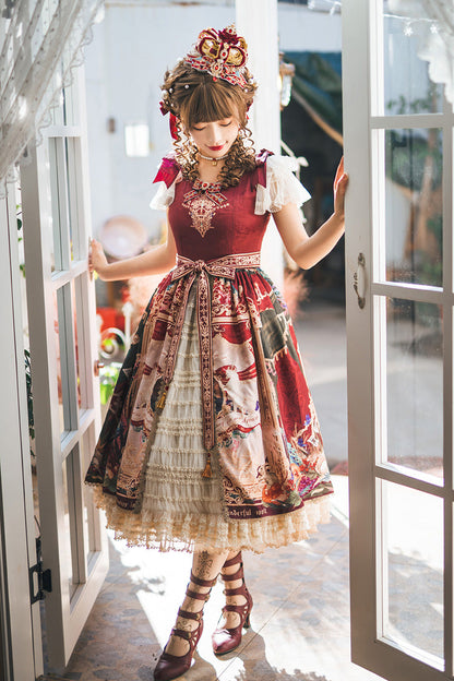 Sweet Lolita Dress - Kaleidoscope Of Dreams, Red, Embroidered, Layered, Classic Style - additional product view 8