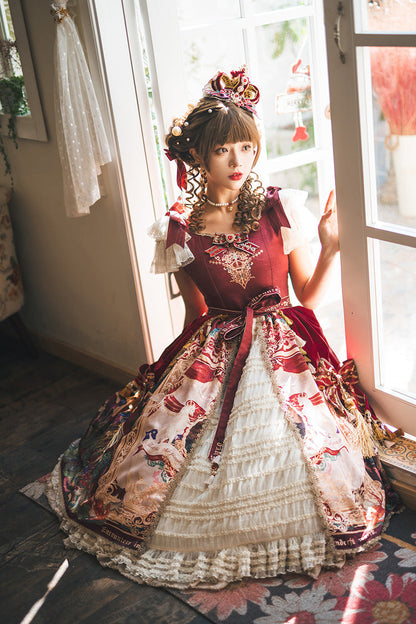 Sweet Lolita Dress - Kaleidoscope Of Dreams, Red, Embroidered, Layered, Classic Style - additional product view 9