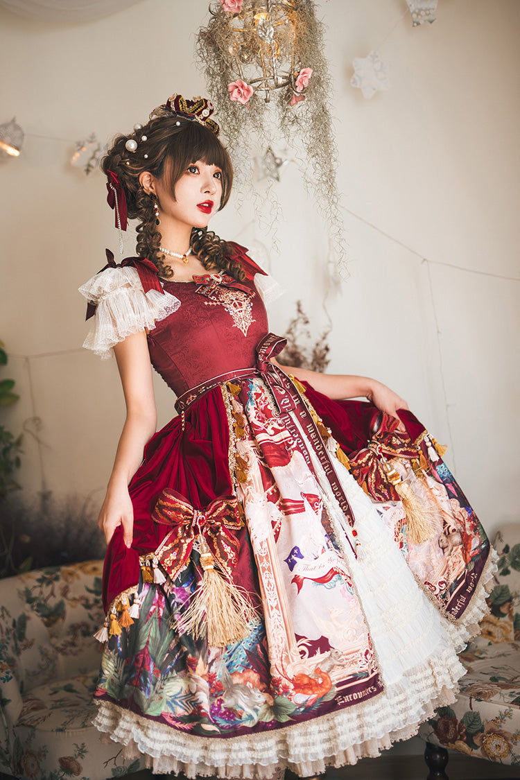 Sweet Lolita Dress - Kaleidoscope Of Dreams, Red, Embroidered, Layered, Classic Style - additional product view 11
