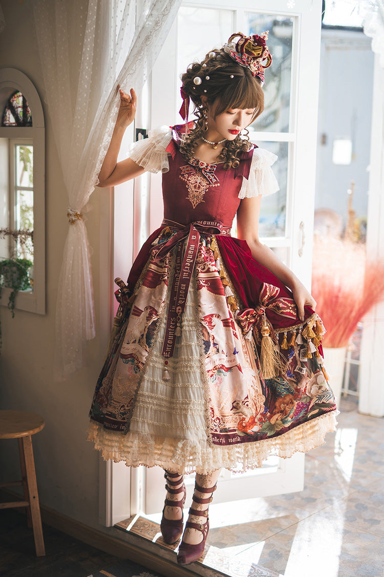 Sweet Lolita Dress - Kaleidoscope Of Dreams, Red, Embroidered, Layered, Classic Style - additional product view 12