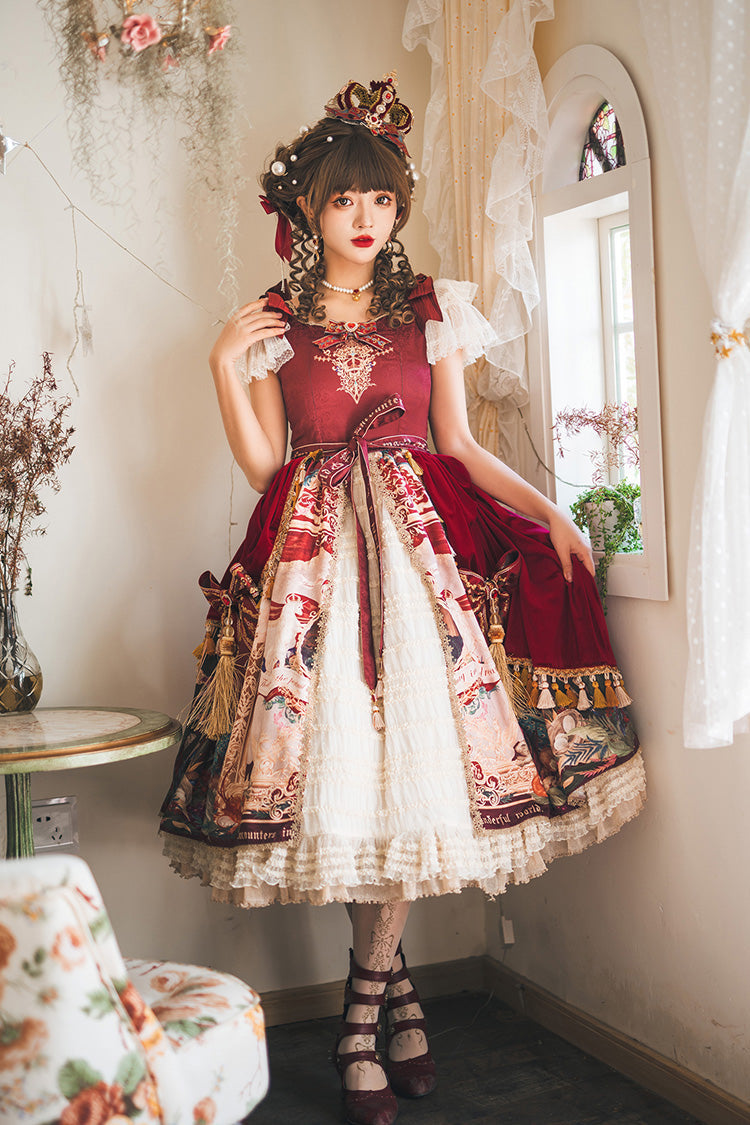 Sweet Lolita Dress - Kaleidoscope Of Dreams, Red, Embroidered, Layered, Classic Style - main product image