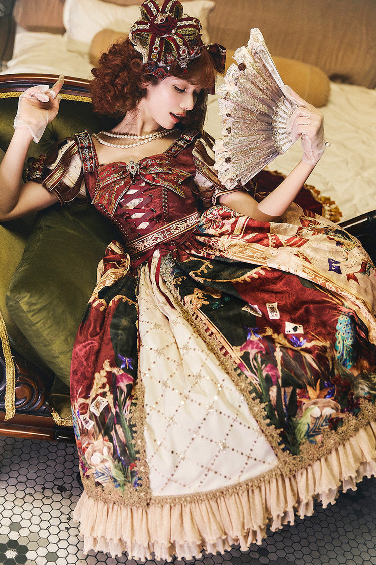 Sweet Lolita Dress - Kaleidoscope Of Dreams, Red, Embroidered, Layered, Lace-Up - additional product view 2