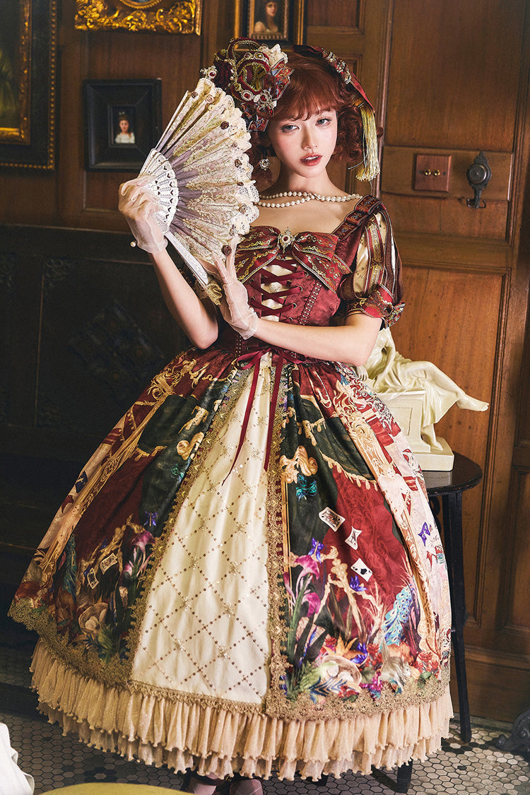 Sweet Lolita Dress - Kaleidoscope Of Dreams, Red, Embroidered, Layered, Lace-Up - additional product view 3