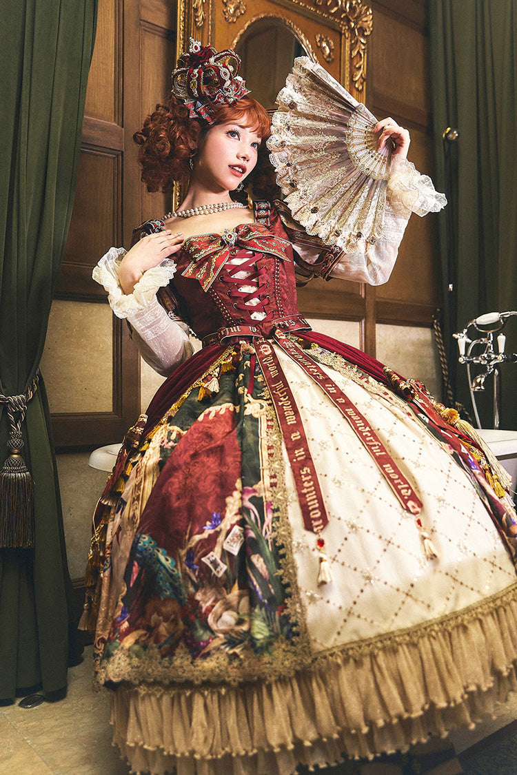Sweet Lolita Dress - Kaleidoscope Of Dreams, Red, Embroidered, Layered, Lace-Up - additional product view 4