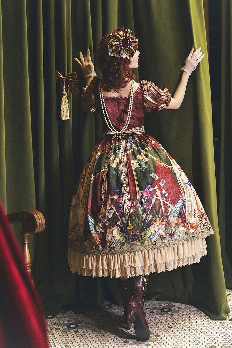 Sweet Lolita Dress - Kaleidoscope Of Dreams, Red, Embroidered, Layered, Lace-Up - additional product view 5