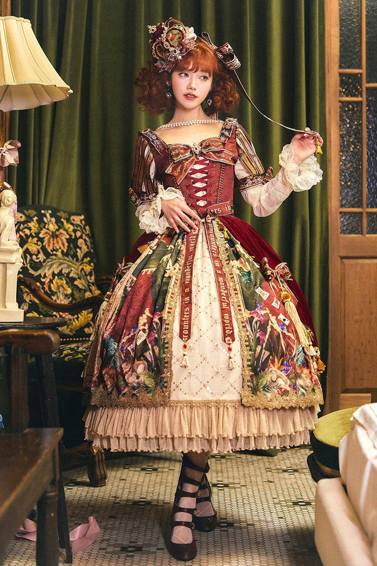 Sweet Lolita Dress - Kaleidoscope Of Dreams, Red, Embroidered, Layered, Lace-Up - additional product view 6