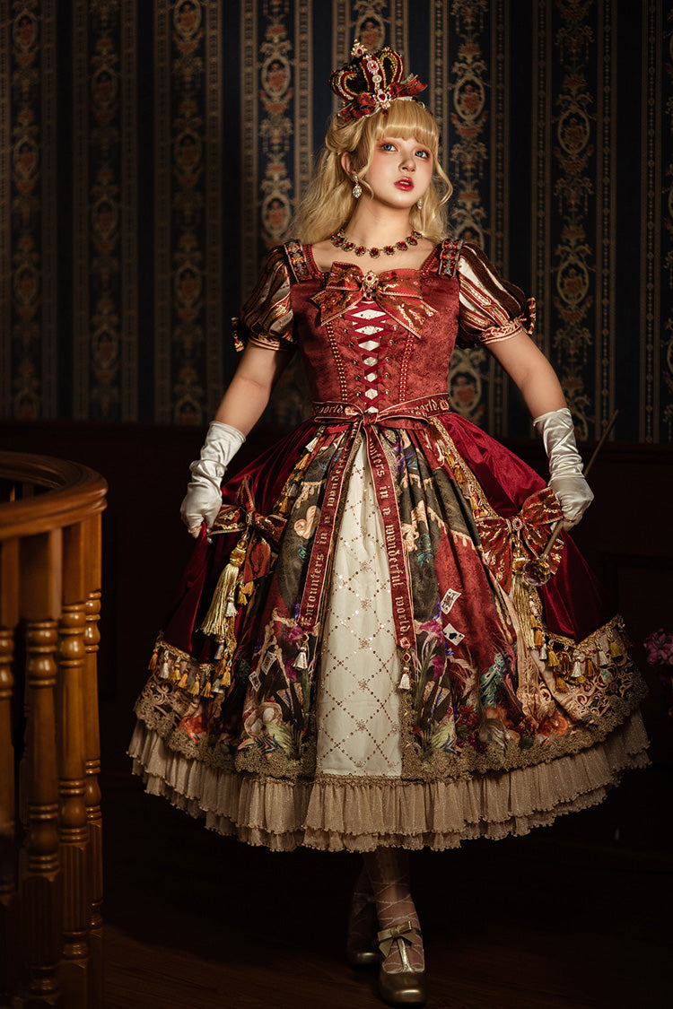 Sweet Lolita Dress - Kaleidoscope Of Dreams, Red, Embroidered, Layered, Lace-Up - additional product view 7