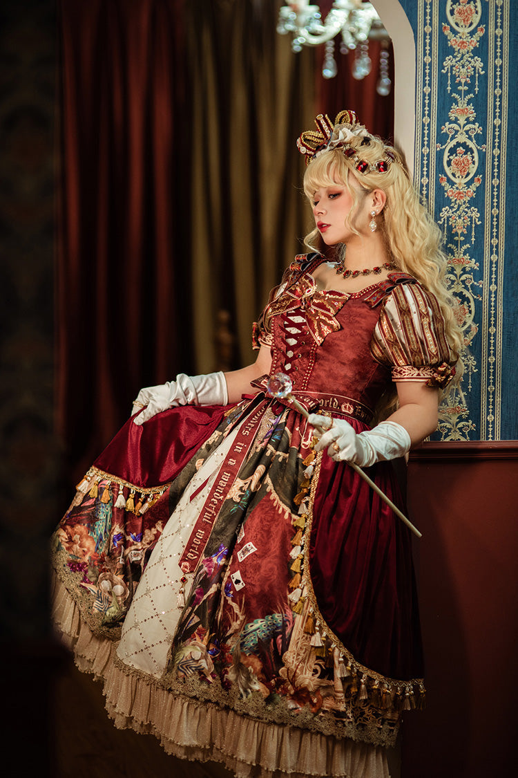 Sweet Lolita Dress - Kaleidoscope Of Dreams, Red, Embroidered, Layered, Lace-Up - additional product view 8