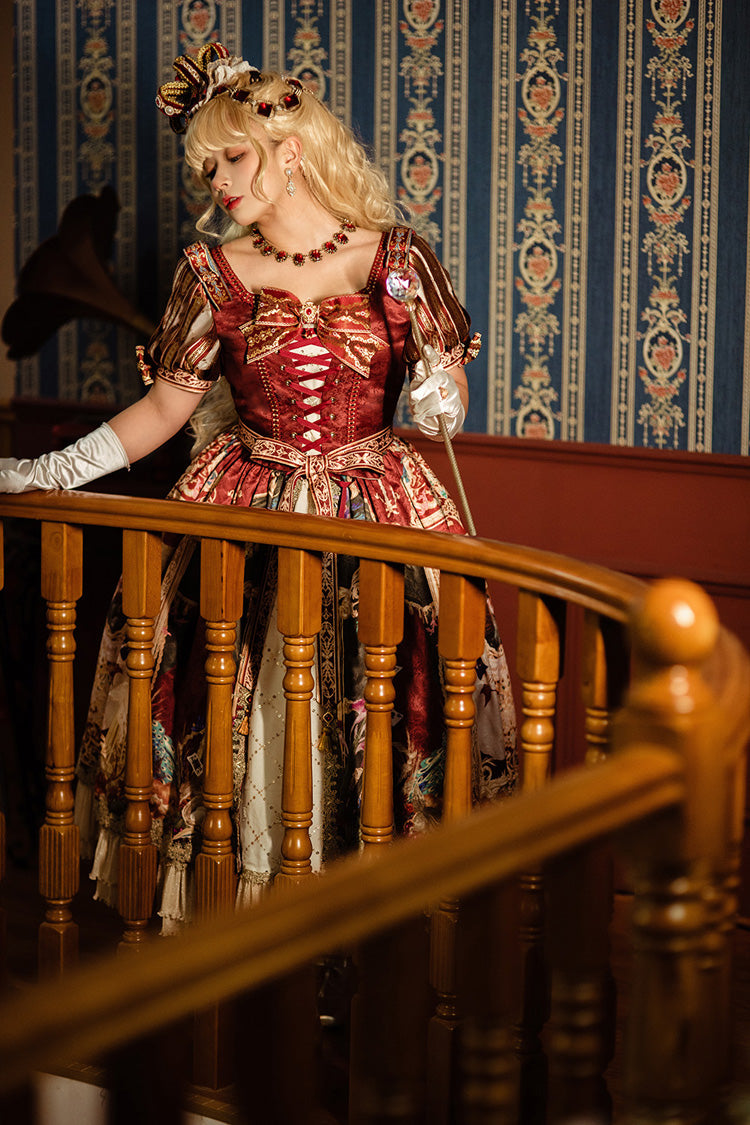 Sweet Lolita Dress - Kaleidoscope Of Dreams, Red, Embroidered, Layered, Lace-Up - additional product view 10