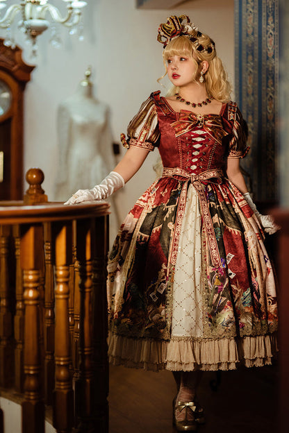 Sweet Lolita Dress - Kaleidoscope Of Dreams, Red, Embroidered, Layered, Lace-Up - additional product view 11