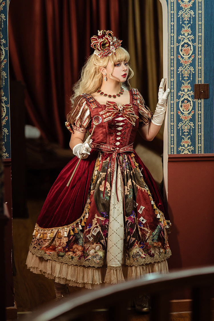 Sweet Lolita Dress - Kaleidoscope Of Dreams, Red, Embroidered, Layered, Lace-Up - additional product view 12