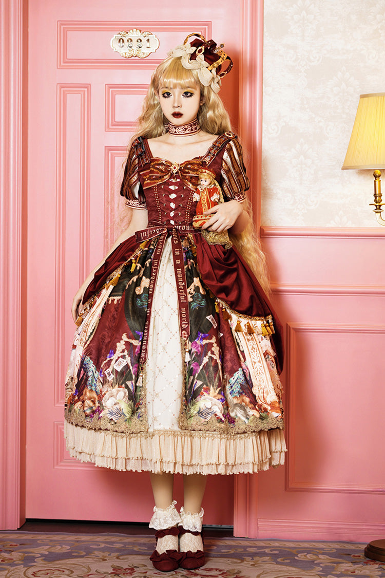 Sweet Lolita Dress - Kaleidoscope Of Dreams, Red, Embroidered, Layered, Lace-Up - additional product view 15