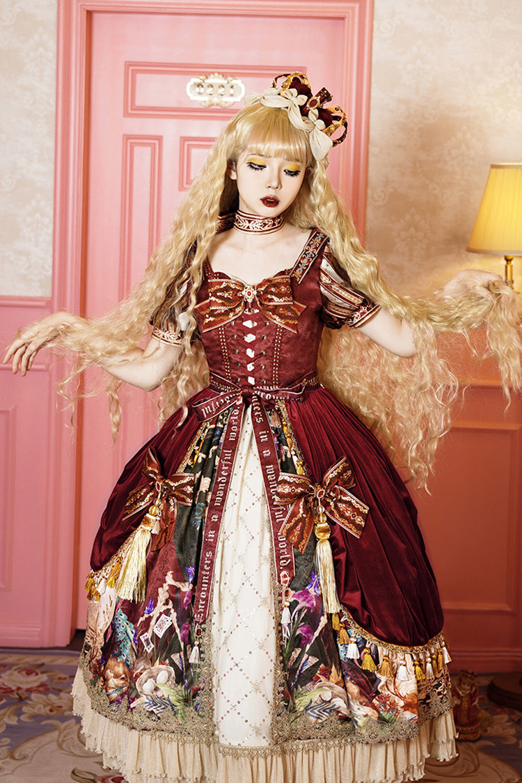 Sweet Lolita Dress - Kaleidoscope Of Dreams, Red, Embroidered, Layered, Lace-Up - additional product view 17