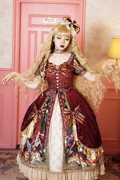 Sweet Lolita Dress - Kaleidoscope Of Dreams, Red, Embroidered, Layered, Lace-Up - additional product view 17