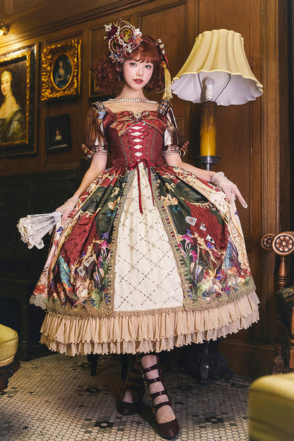 Sweet Lolita Dress - Kaleidoscope Of Dreams, Red, Embroidered, Layered, Lace-Up - main product image