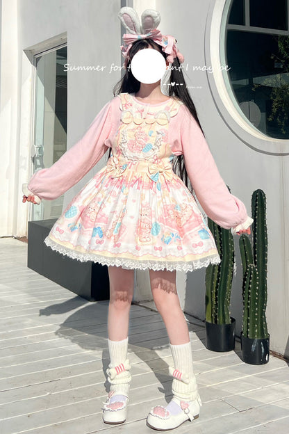Sweet Lolita Dress - Kawaii Bears Print Yellow, Yellow, Lace Trim, Printed, Bow Detail - additional product view 6