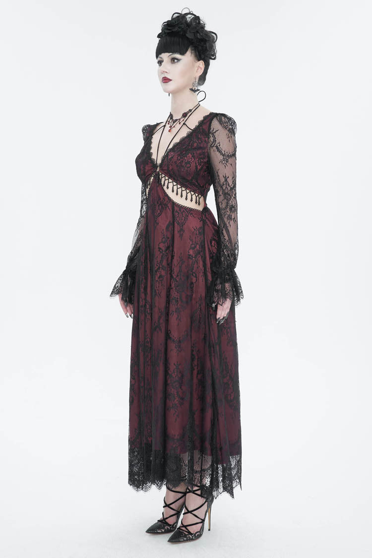 Sweet Lolita Dress - Lace Appliqu Adjustable Waist, Red, Women's Style, Gothic Style - additional product view 3