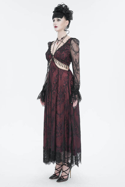 Sweet Lolita Dress - Lace Appliqu Adjustable Waist, Red, Women's Style, Gothic Style - additional product view 3