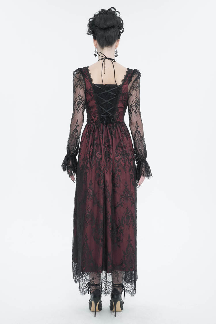 Sweet Lolita Dress - Lace Appliqu Adjustable Waist, Red, Women's Style, Gothic Style - additional product view 4