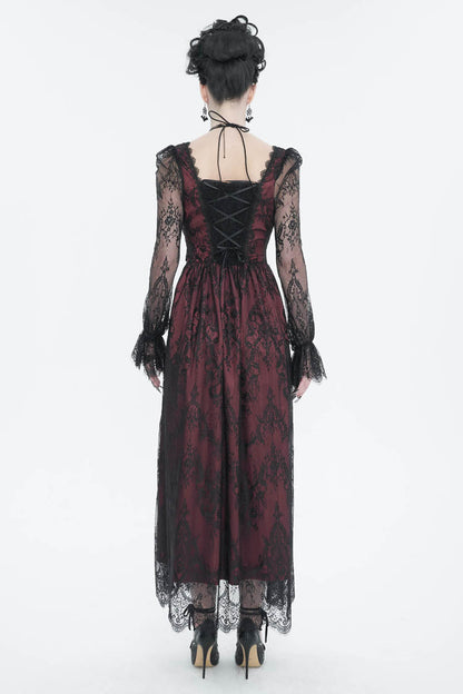 Sweet Lolita Dress - Lace Appliqu Adjustable Waist, Red, Women's Style, Gothic Style - additional product view 4
