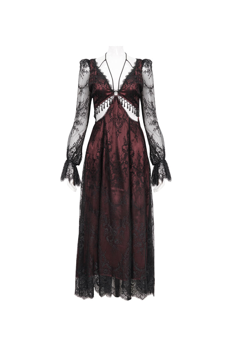 Sweet Lolita Dress - Lace Appliqu Adjustable Waist, Red, Women's Style, Gothic Style - additional product view 5