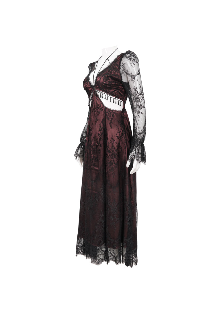 Sweet Lolita Dress - Lace Appliqu Adjustable Waist, Red, Women's Style, Gothic Style - additional product view 6