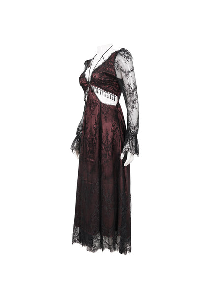 Sweet Lolita Dress - Lace Appliqu Adjustable Waist, Red, Women's Style, Gothic Style - additional product view 6