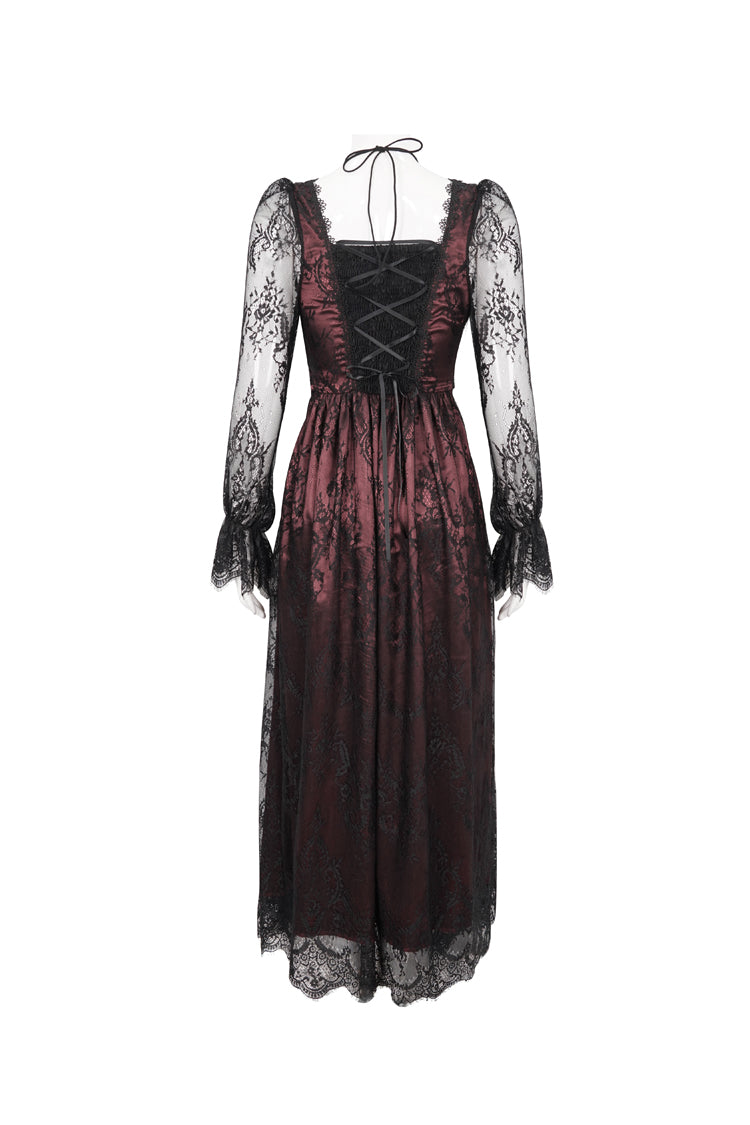 Sweet Lolita Dress - Lace Appliqu Adjustable Waist, Red, Women's Style, Gothic Style - additional product view 7